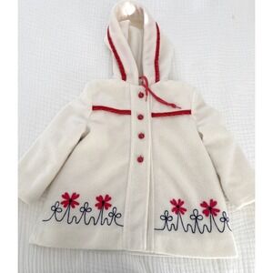 VTG 1950s Cute Togs Girls Hooded Coat 2T Red Floral Quilted Lined
